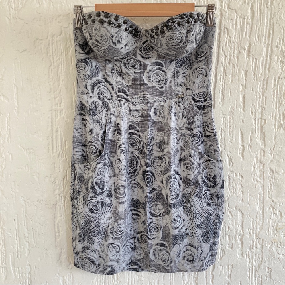 Guess Gray and Black Floral Print Strapless Bustier Dress Size 5 - Picture 9 of 9